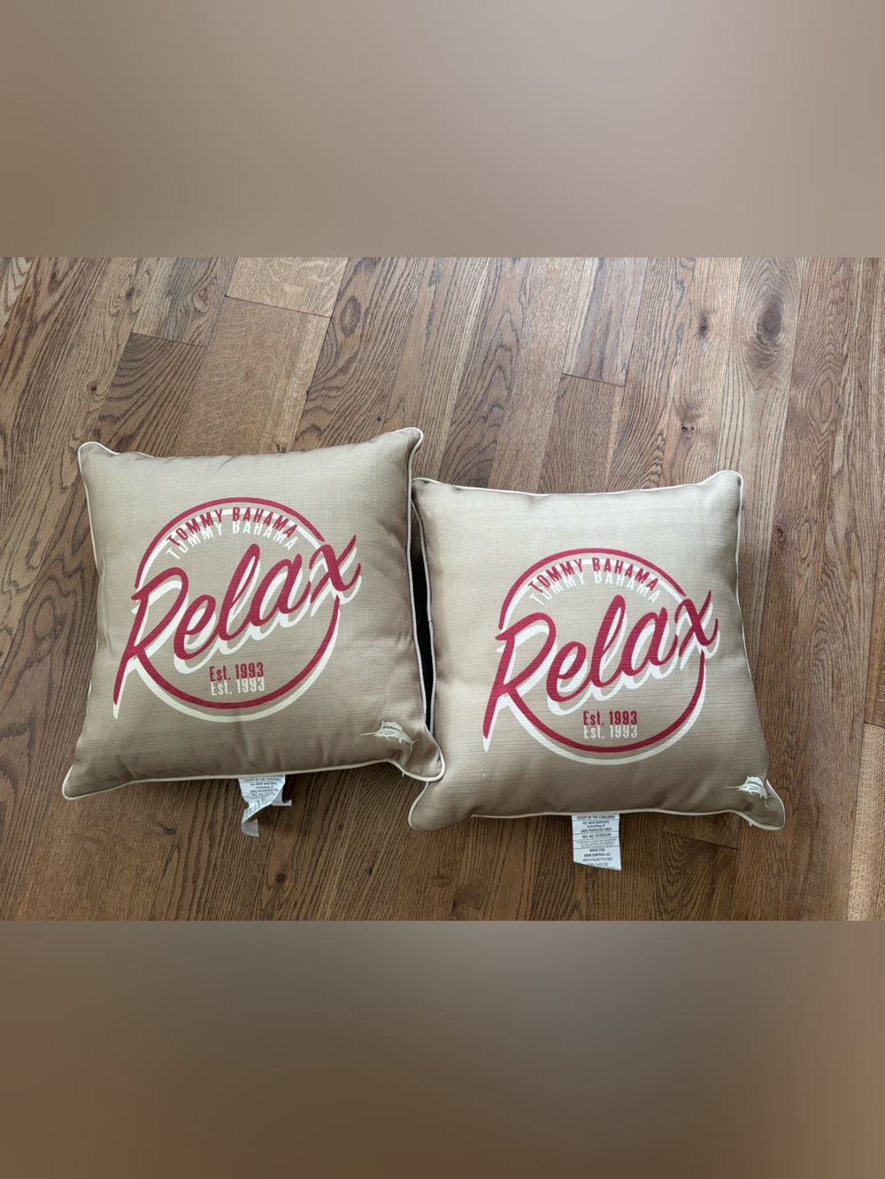 NEW Tommy Bahama Decorative Pillow Set Nautical graphic Theme Relax PAIR TAN RED